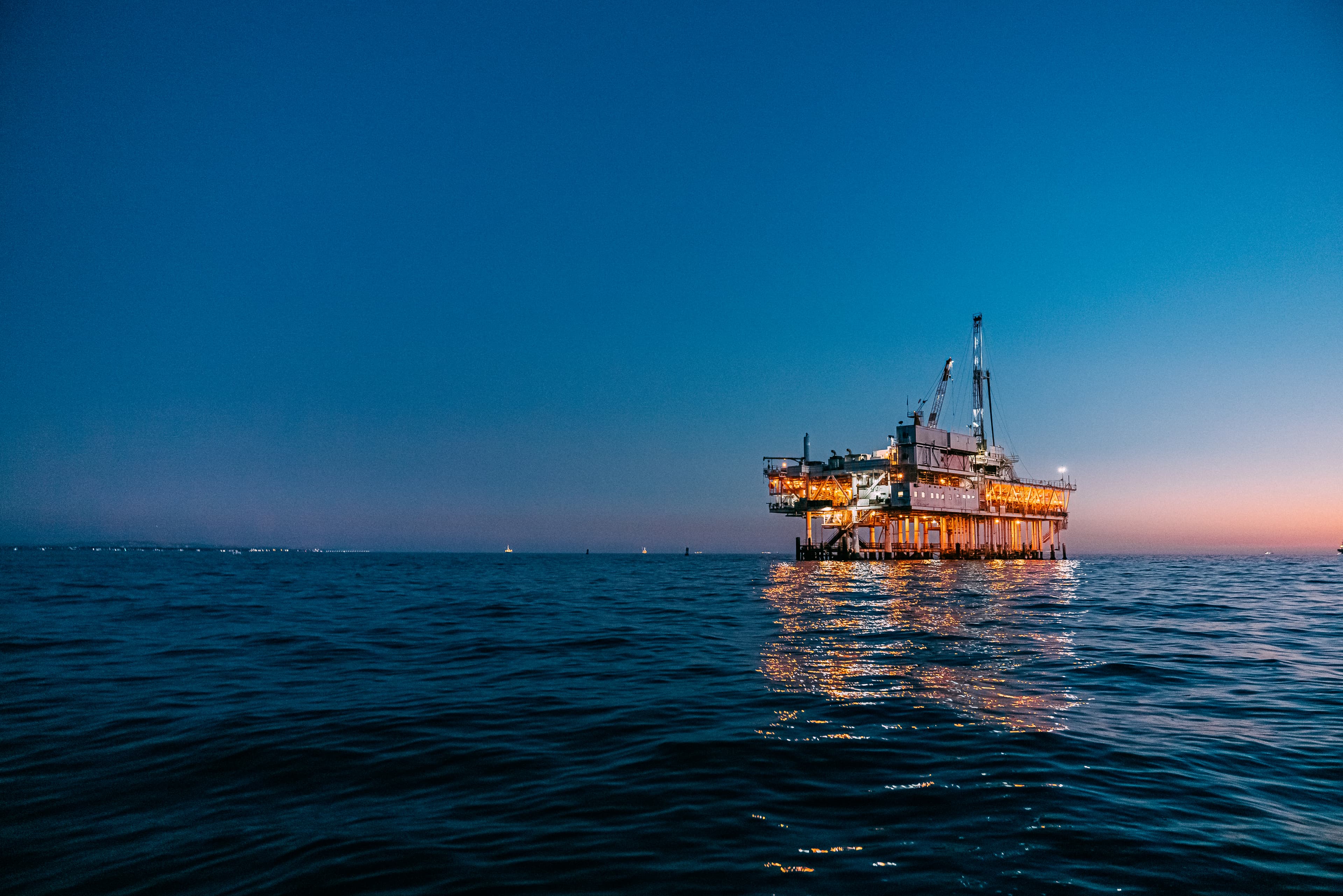 Off-Shore Oil Rig at Dusk Off the Coast of Huntington Beach